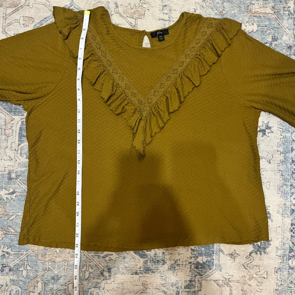 J. Crew Mustard Ruffle Blouse - Picture 8 of 9
